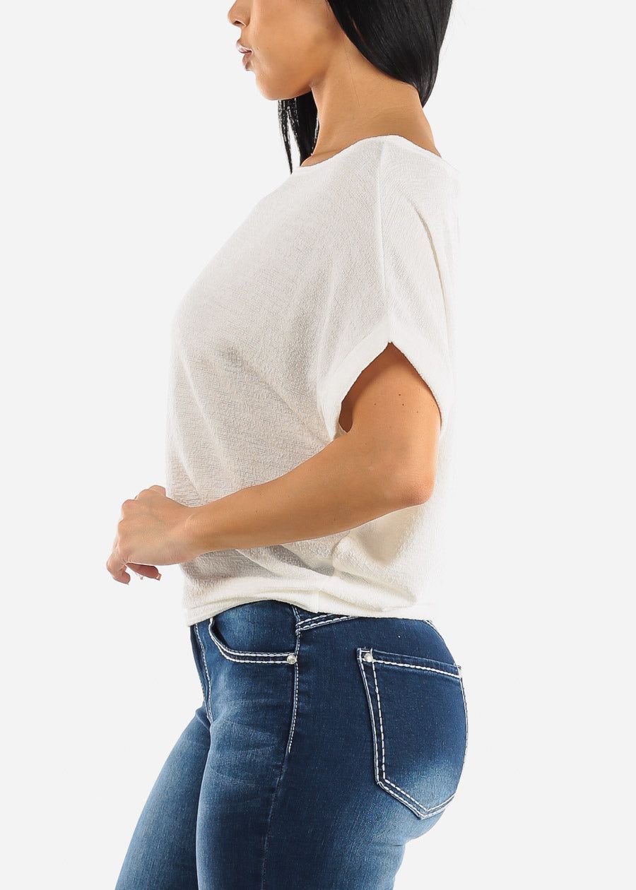 Cuffed Short Dolman Sleeve Boat Neckline Top Off White sold by Moda product image thumbnail 3