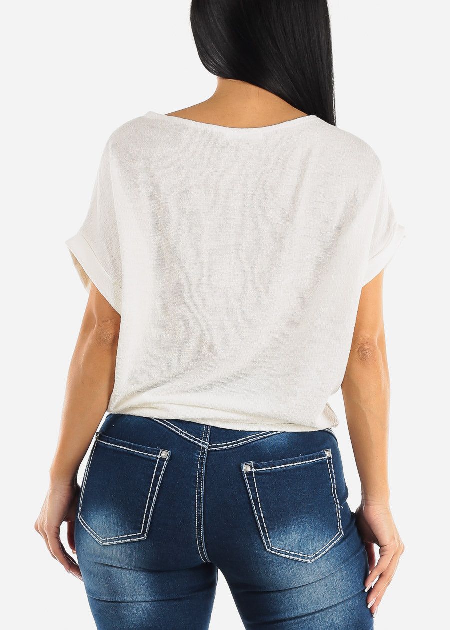 Cuffed Short Dolman Sleeve Boat Neckline Top Off White sold by Moda product image thumbnail 4