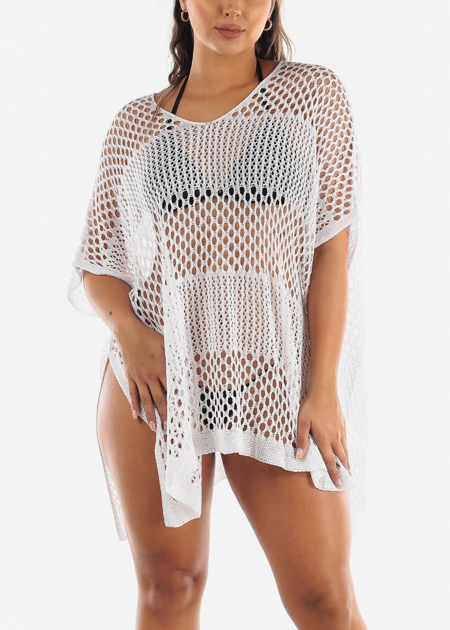 Hollow Out Crochet Cover Up Dress White sold by Moda