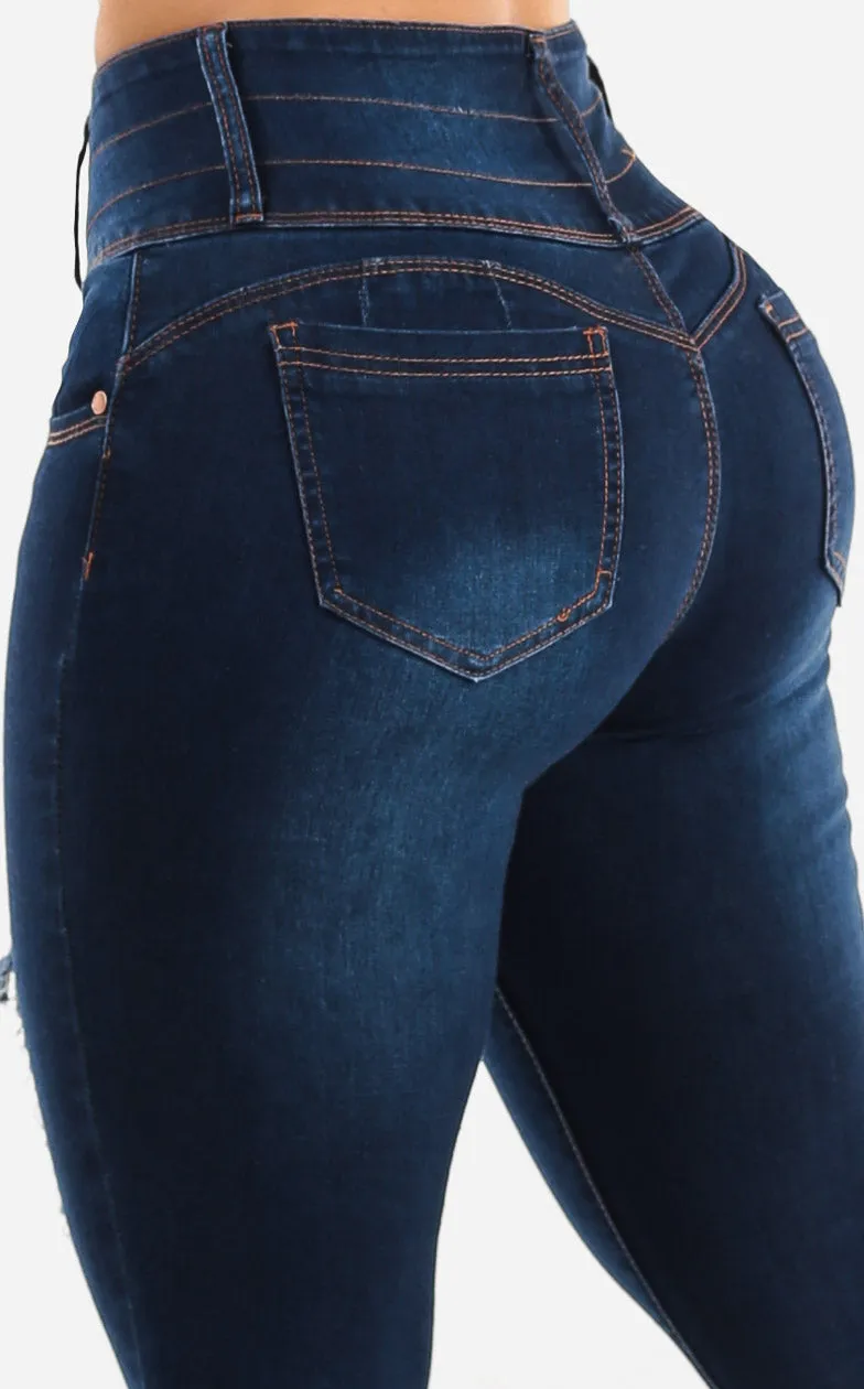 High Waisted Butt Lift Distressed Jeans sold by Moda