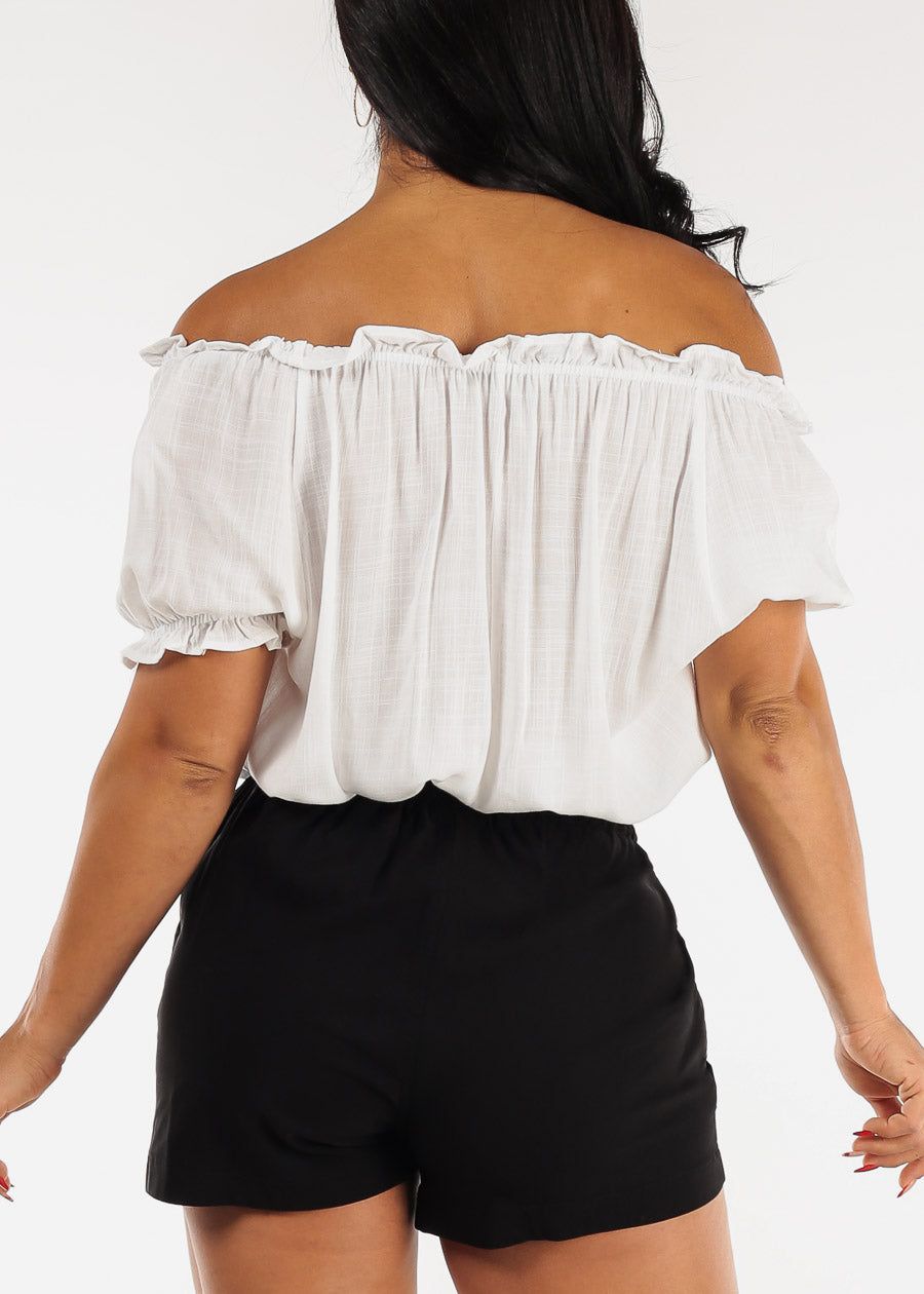 Off Shoulder Button Front Rayon Top Off White sold by Moda product image thumbnail 4