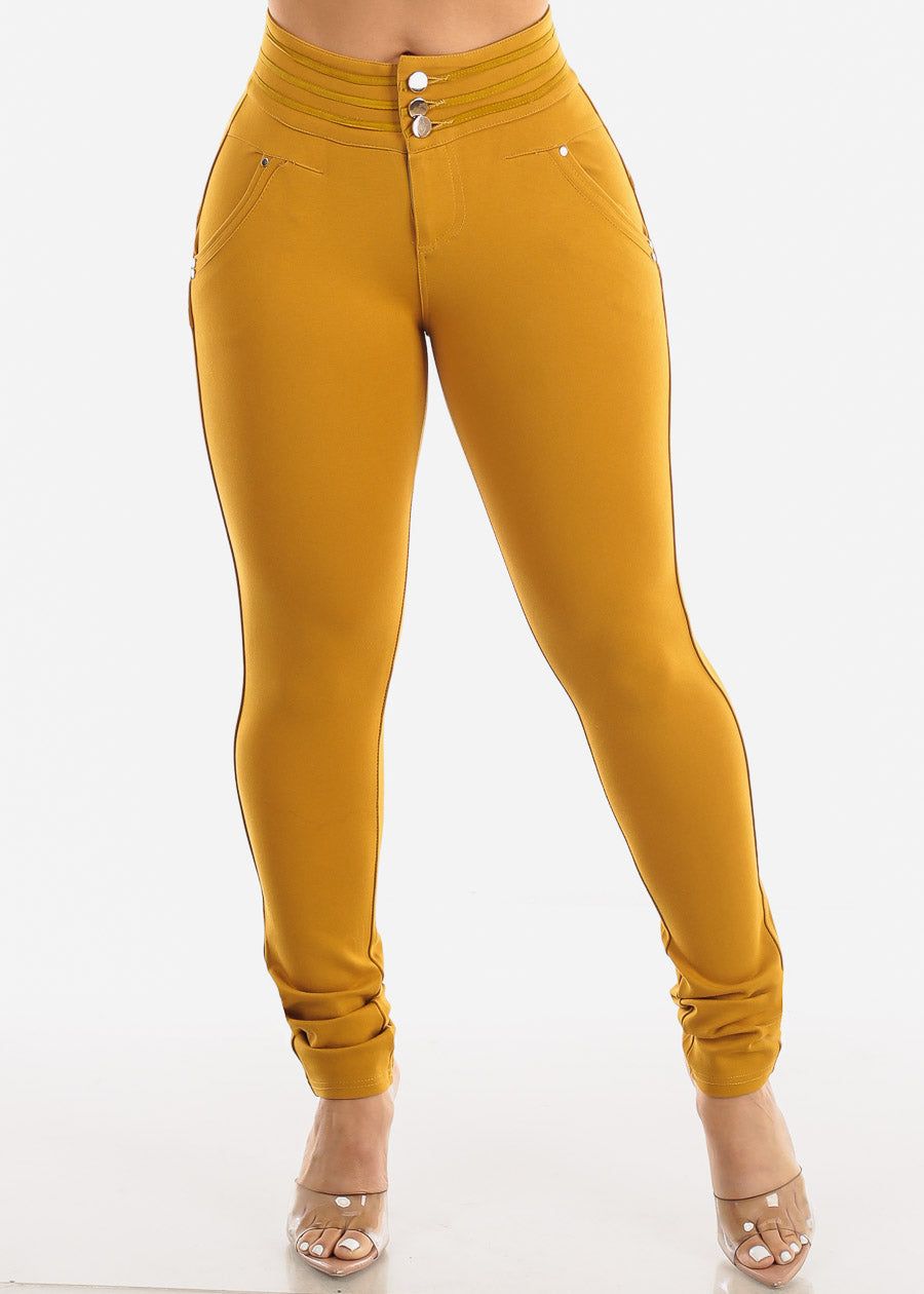 Mid Rise Butt Lifting Skinny Pants Mustard sold by Moda product image thumbnail 3