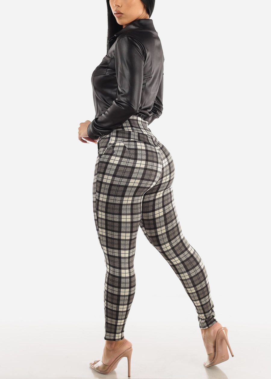 High Waist Pull On Levantacola Plaid Skinny Pants Grey sold by Moda product image thumbnail 6