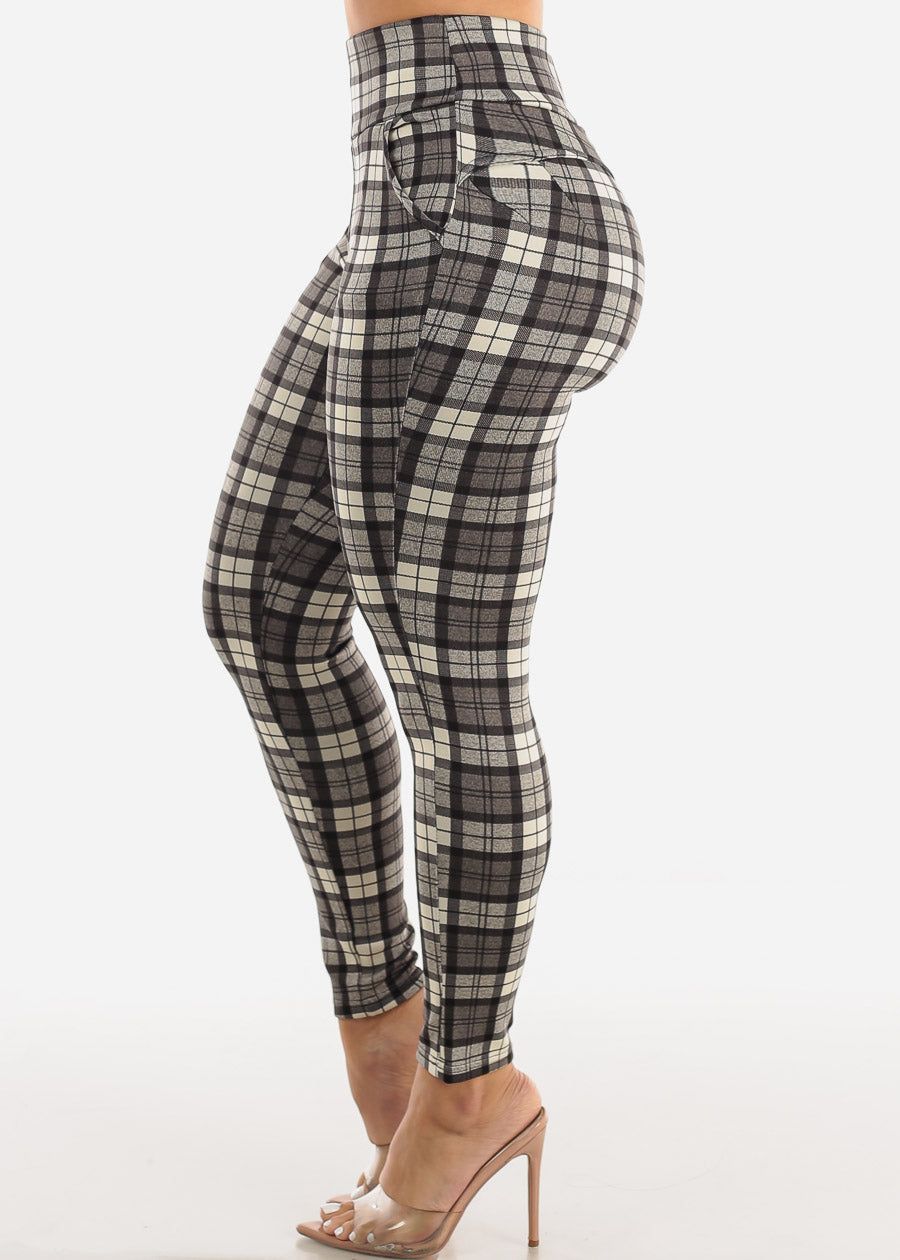 High Waist Pull On Levantacola Plaid Skinny Pants Grey sold by Moda product image thumbnail 4