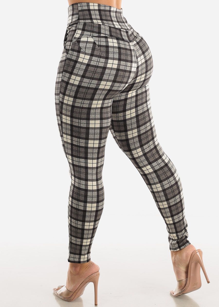High Waist Pull On Levantacola Plaid Skinny Pants Grey sold by Moda product image thumbnail 5