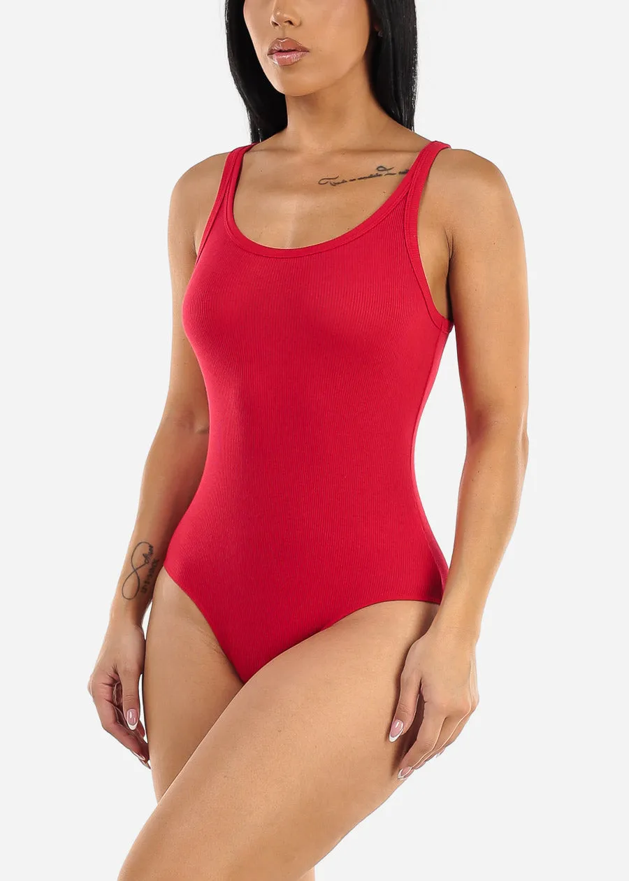 Sleeveless Scoop Neck Ribbed Bodysuit Red sold by Moda