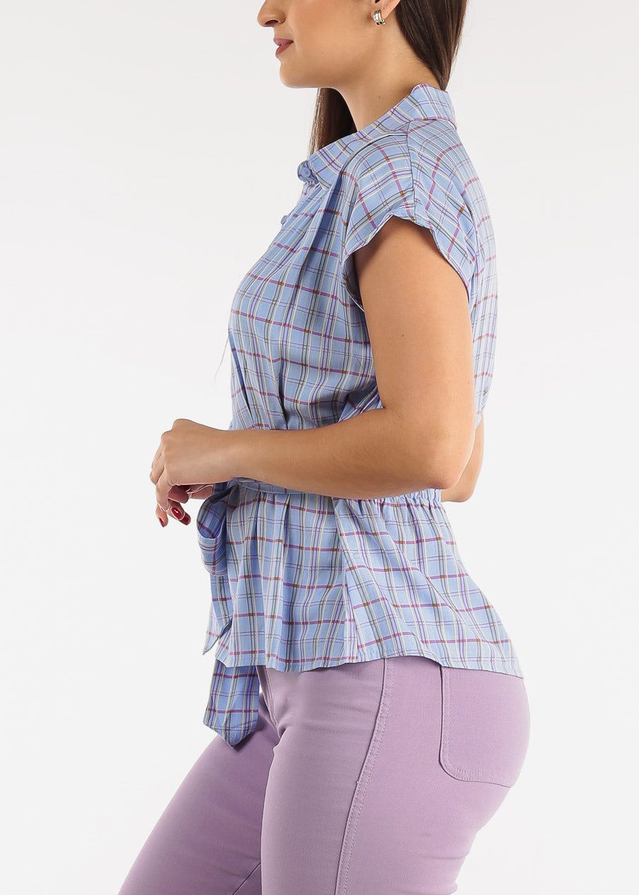 Plaid Half Button Up Collared Top w Belt sold by Moda product image thumbnail 3