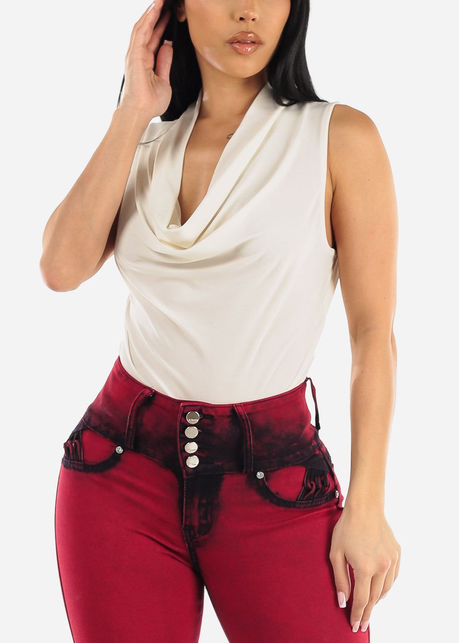 Sleeveless Cowl Neck Off White Blouse sold by Moda