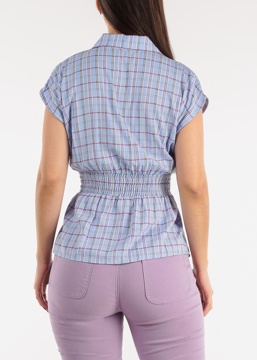 Plaid Half Button Up Collared Top w Belt sold by Moda product image thumbnail 4
