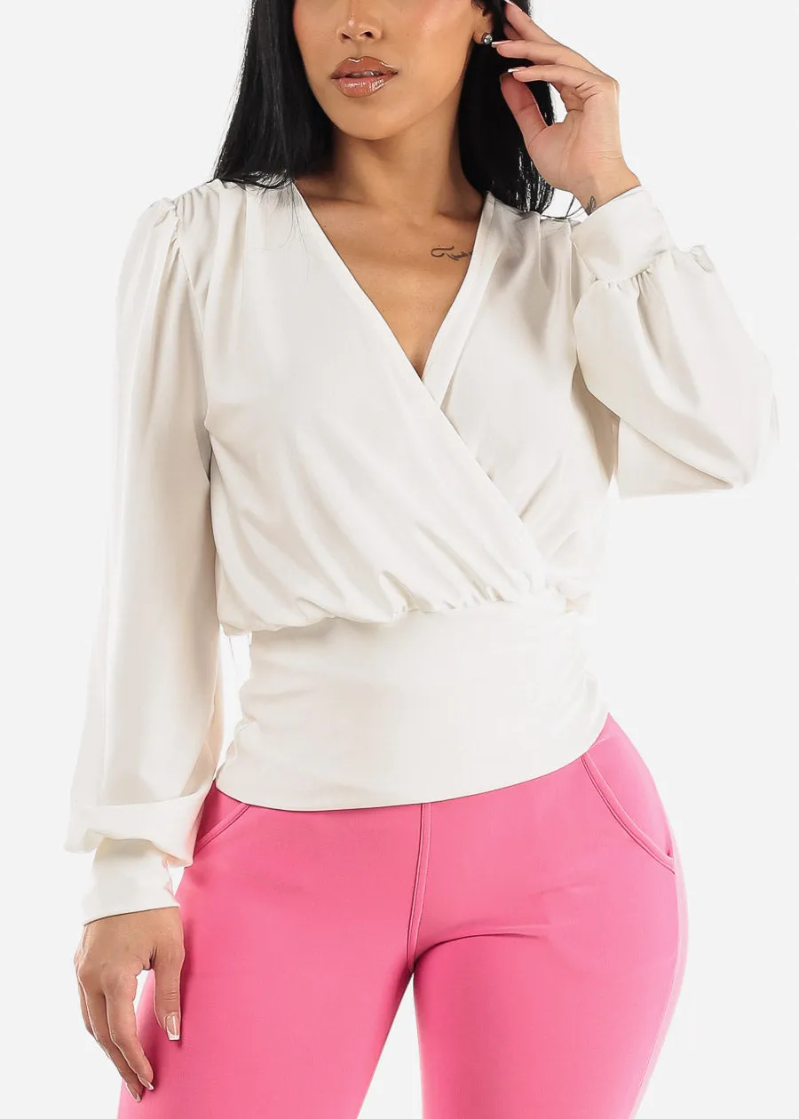Long Sleeve Surplice Satin Blouse Off White sold by Moda product image thumbnail 3
