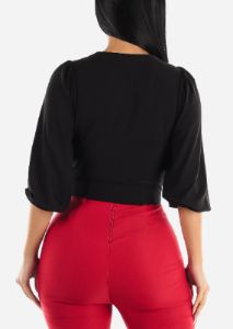 Black Quarter Sleeve Cowl Neckline Blouse sold by Moda