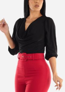 Black Quarter Sleeve Cowl Neckline Blouse sold by Moda