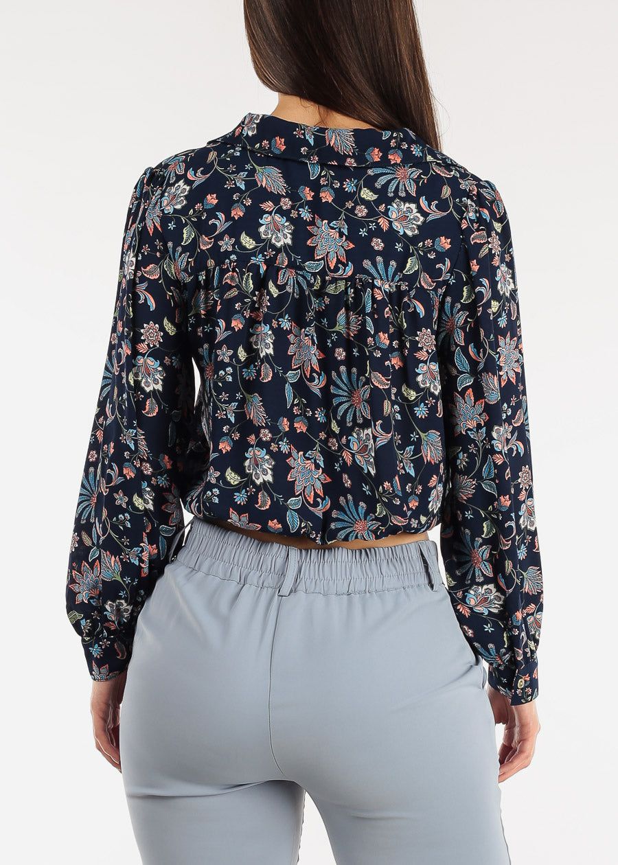 Front Tie Button Down Floral Blouse Navy sold by Moda product image thumbnail 4