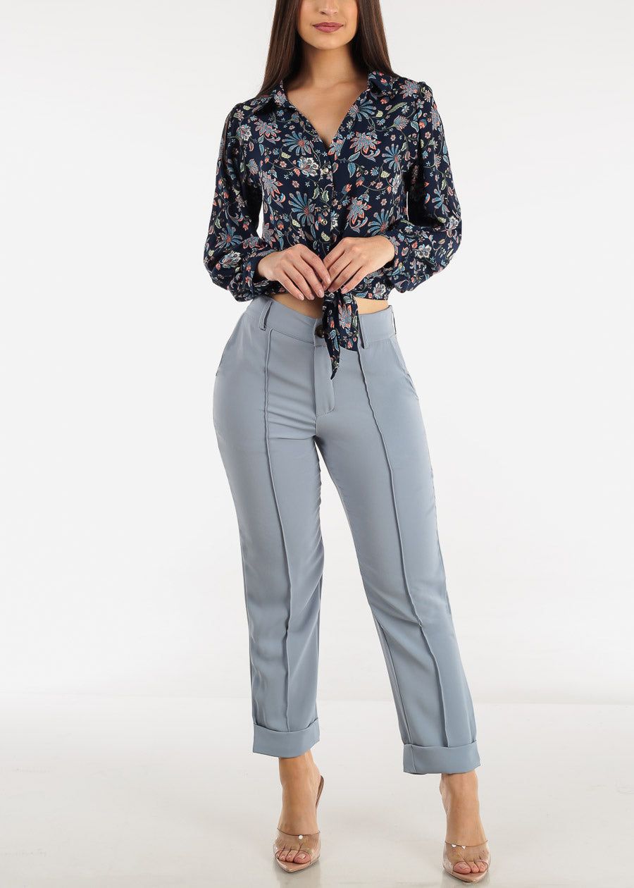 Front Tie Button Down Floral Blouse Navy sold by Moda product image thumbnail 2