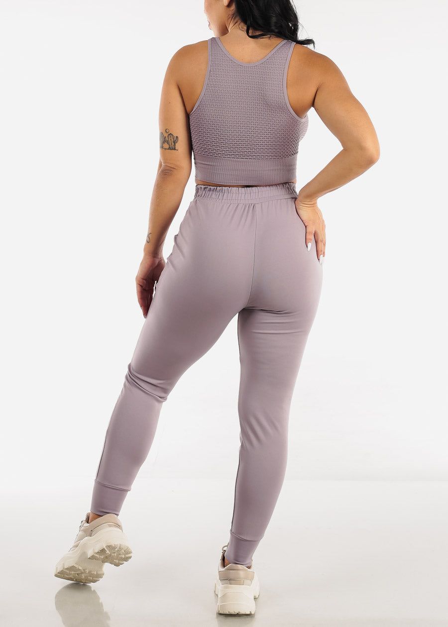 High Waist Joggers with Matching Crop Top Lilac (2 PCE SET) sold by Moda product image thumbnail 3