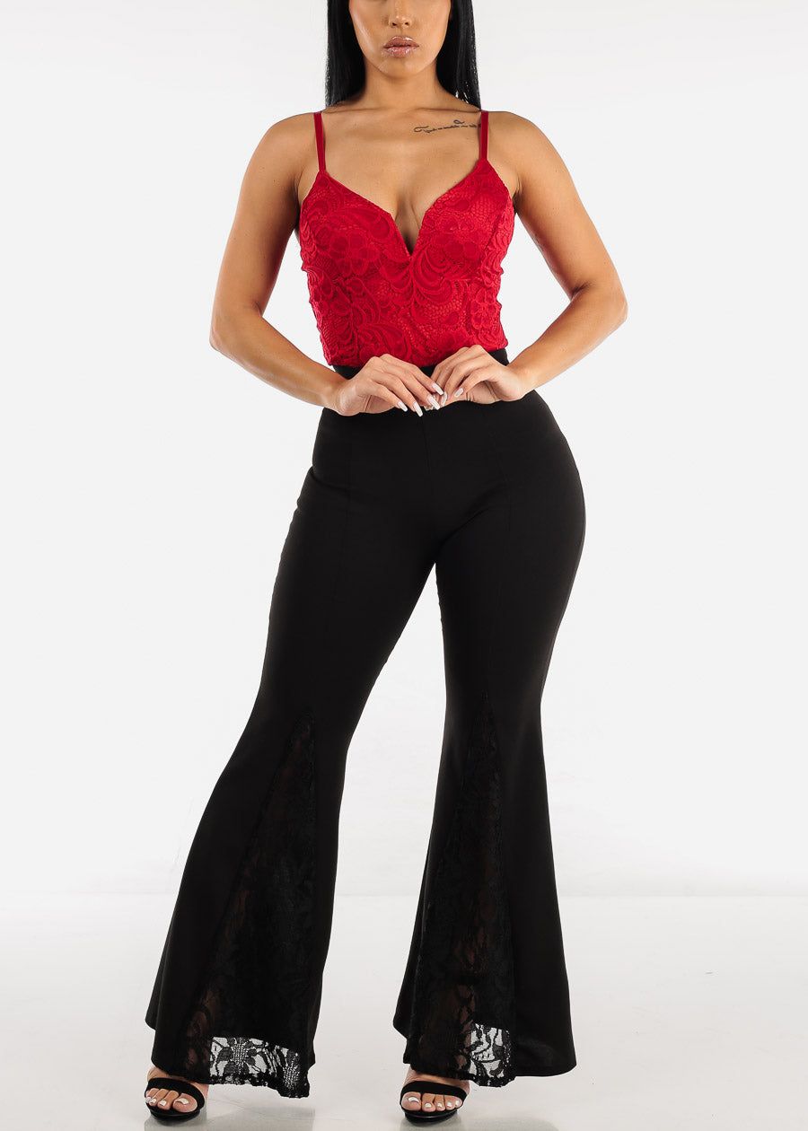 High Waisted Black Flared Pants w Lace Detail sold by Moda product image thumbnail 4