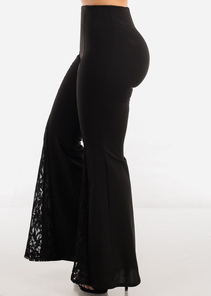 High Waisted Black Flared Pants w Lace Detail sold by Moda product image thumbnail 5