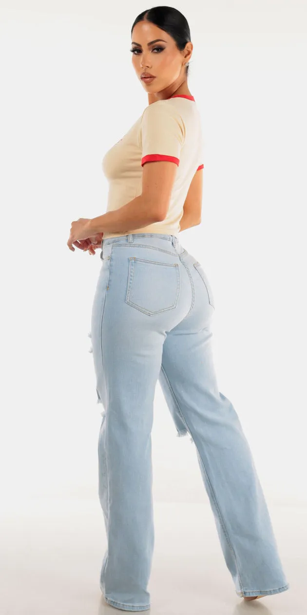 Cream Graphic Straight Denim Outfit sold by Moda product image thumbnail 2