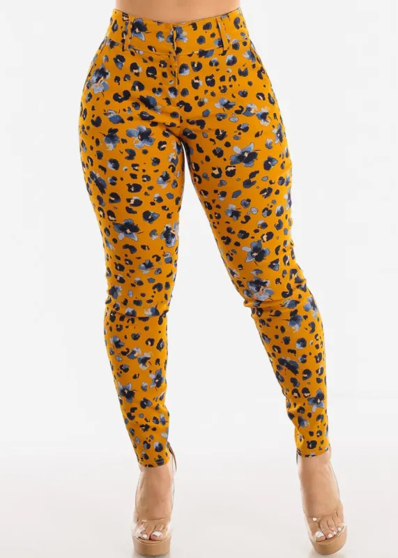 High Waist Print Dressy Skinny Pants Mustard sold by Moda