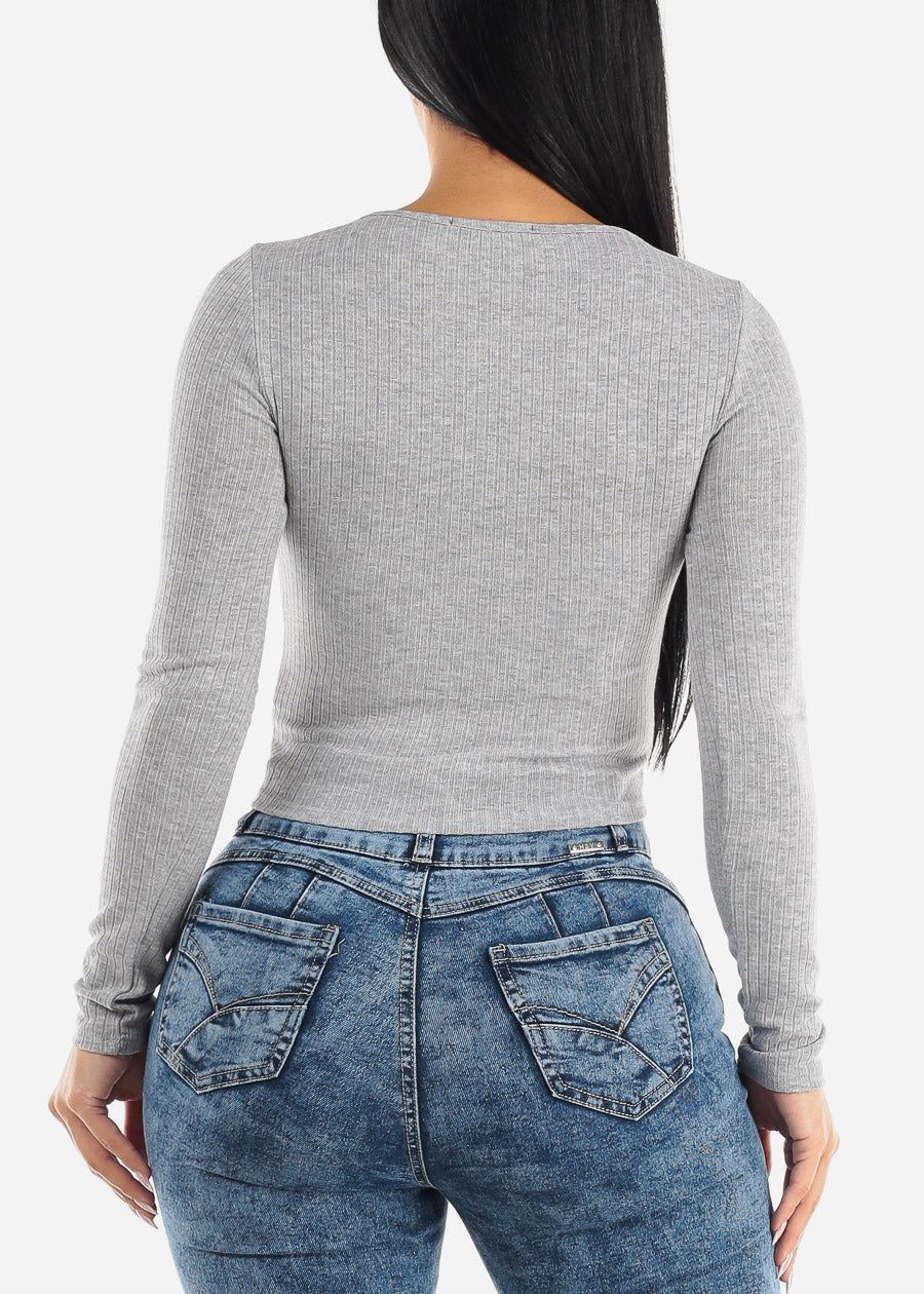 Ribbed Knit Long Sleeve Top Grey sold by Moda product image thumbnail 4
