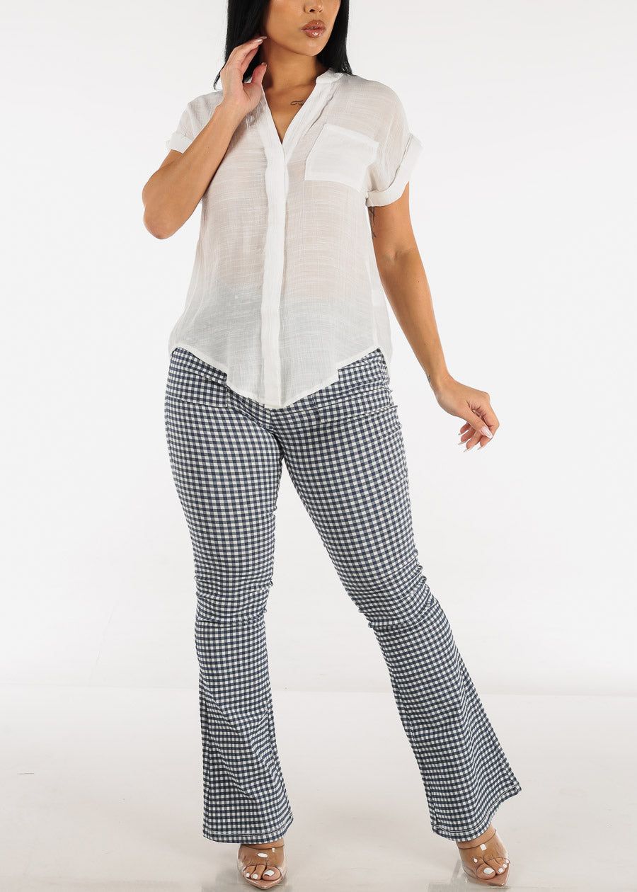 White Cuffed Short Sleeve Button Up Shirt w Back Slit sold by Moda product image thumbnail 2