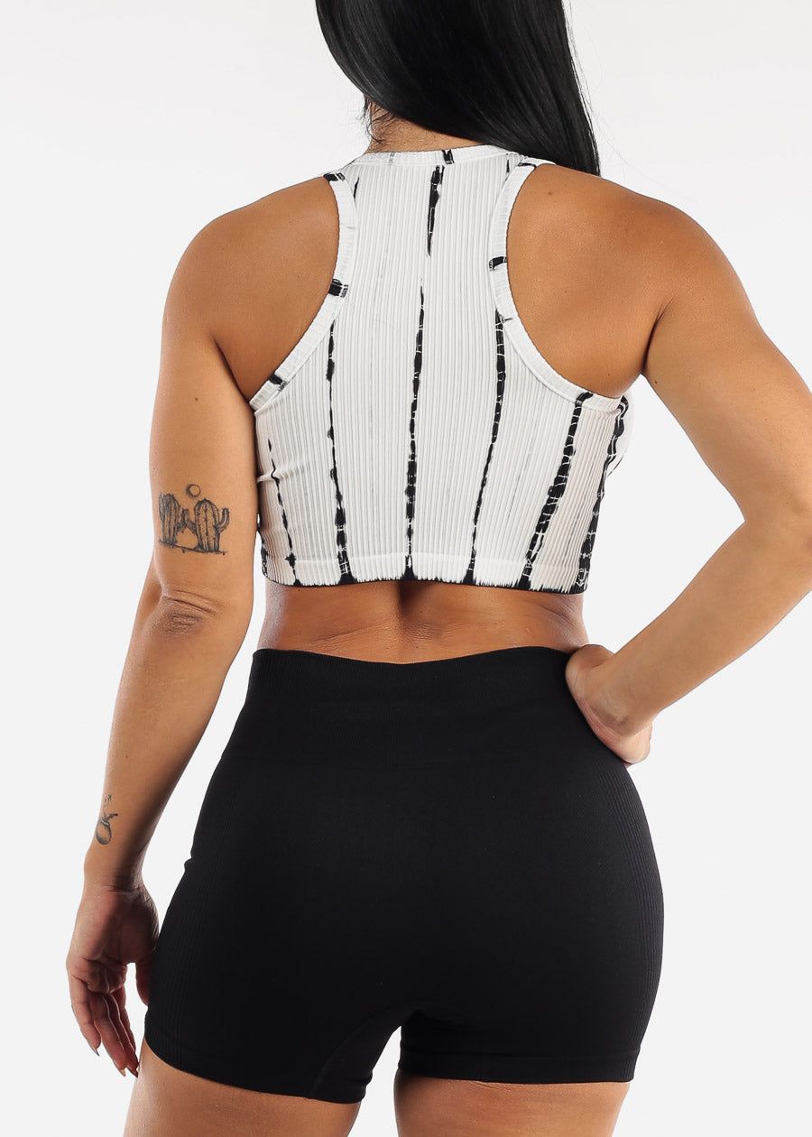 Ribbed Tie Dye Seamless Active Cropped Top Black and White sold by Moda product image thumbnail 4