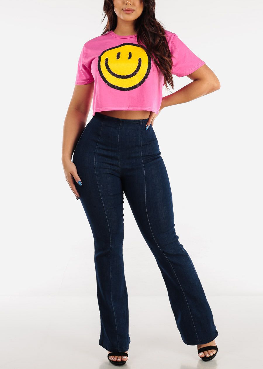 Hot Pink Short Sleeve Cotton Graphic Tee Smiling Face sold by Moda product image thumbnail 3