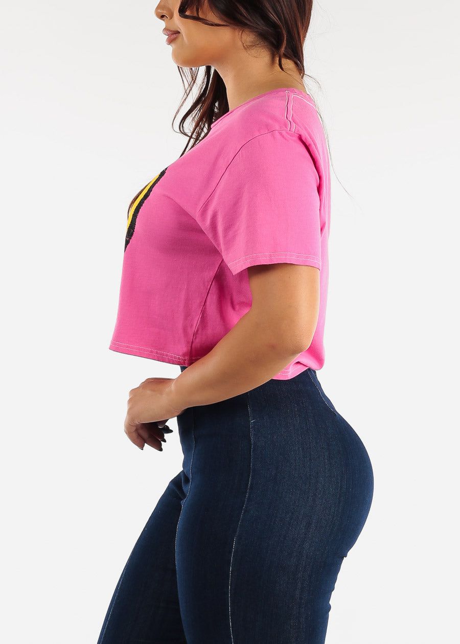 Hot Pink Short Sleeve Cotton Graphic Tee Smiling Face sold by Moda product image thumbnail 4