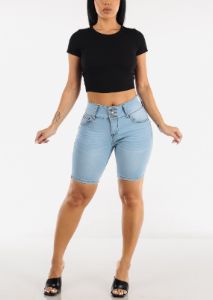Short Sleeve Basic Crewneck Crop Top Black sold by Moda