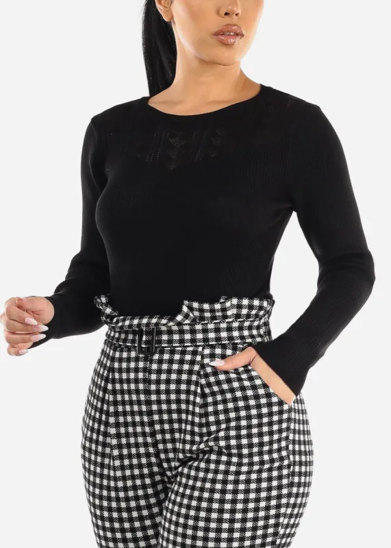 Black Long Sleeve Rib Knit Sweater sold by Moda