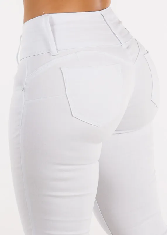 Mid Rise Levantacola White Skinny Jeans sold by Moda
