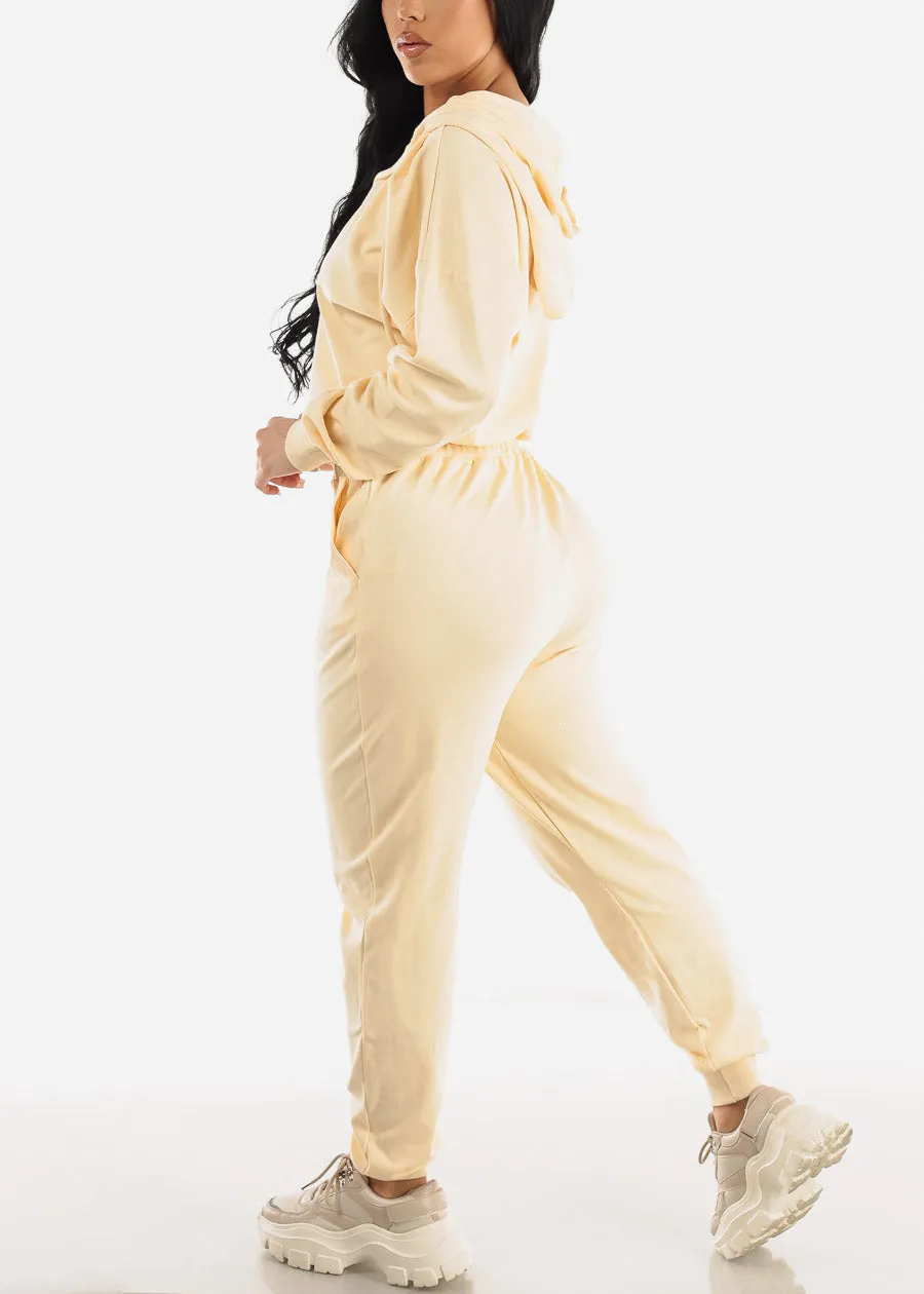 Drawstring Waist Long Sleeve Hooded Jumpsuit Cream sold by Moda product image thumbnail 4