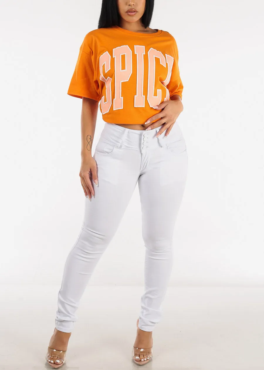 Mid Rise Levantacola White Skinny Jeans sold by Moda product image thumbnail 2