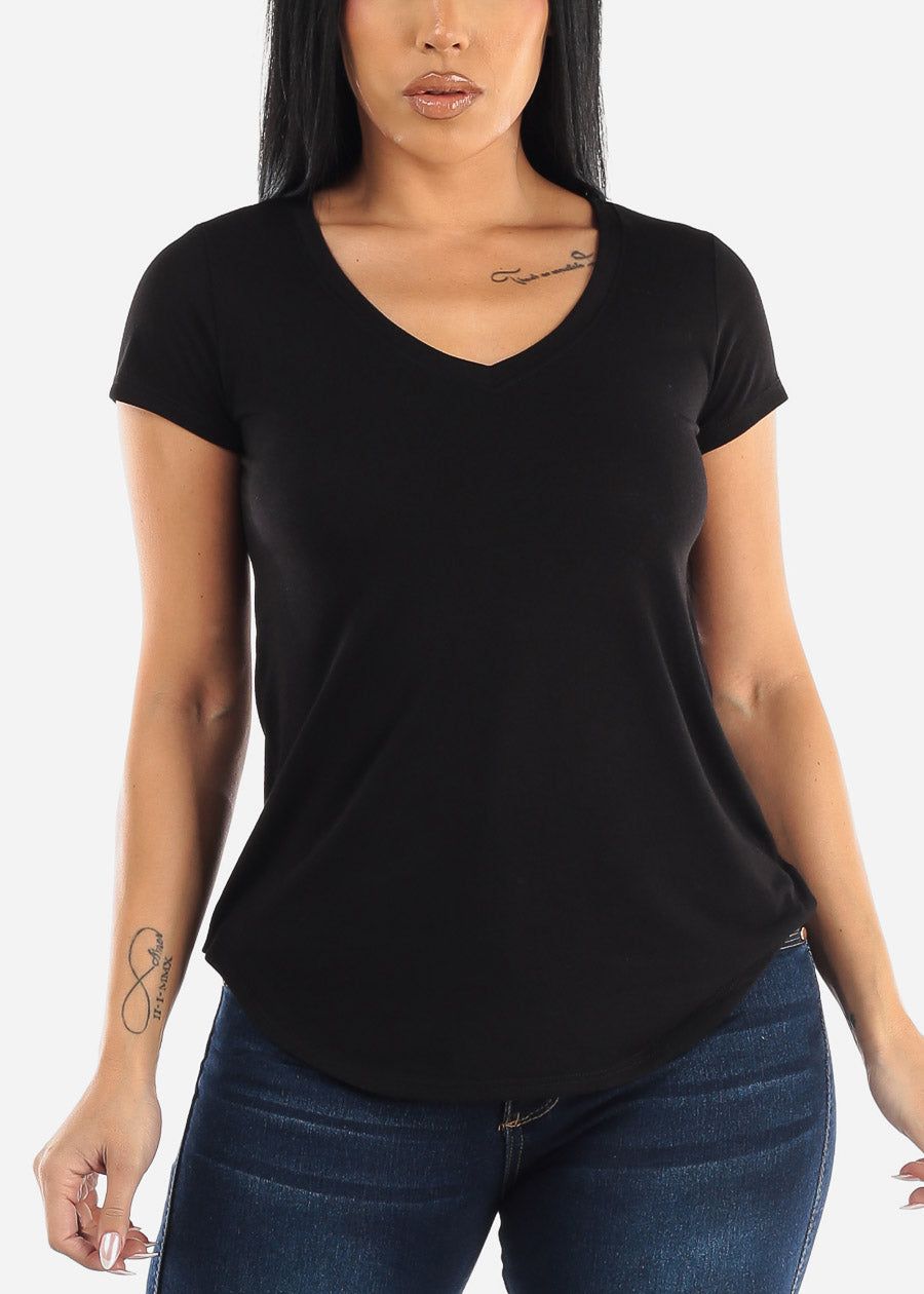 Short Sleeve Round Hem Black Top sold by Moda product image thumbnail 5