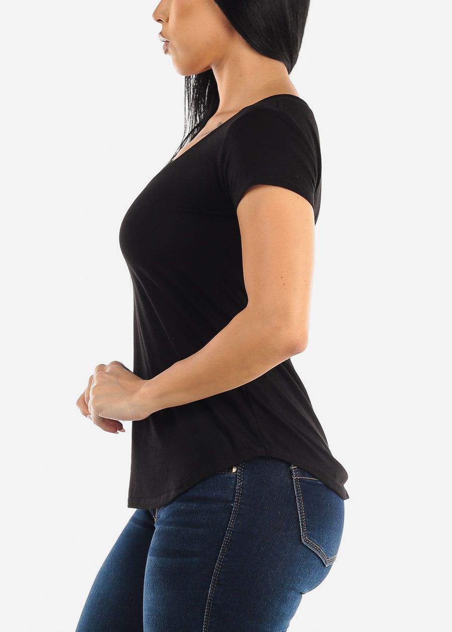 Short Sleeve Round Hem Black Top sold by Moda product image thumbnail 3