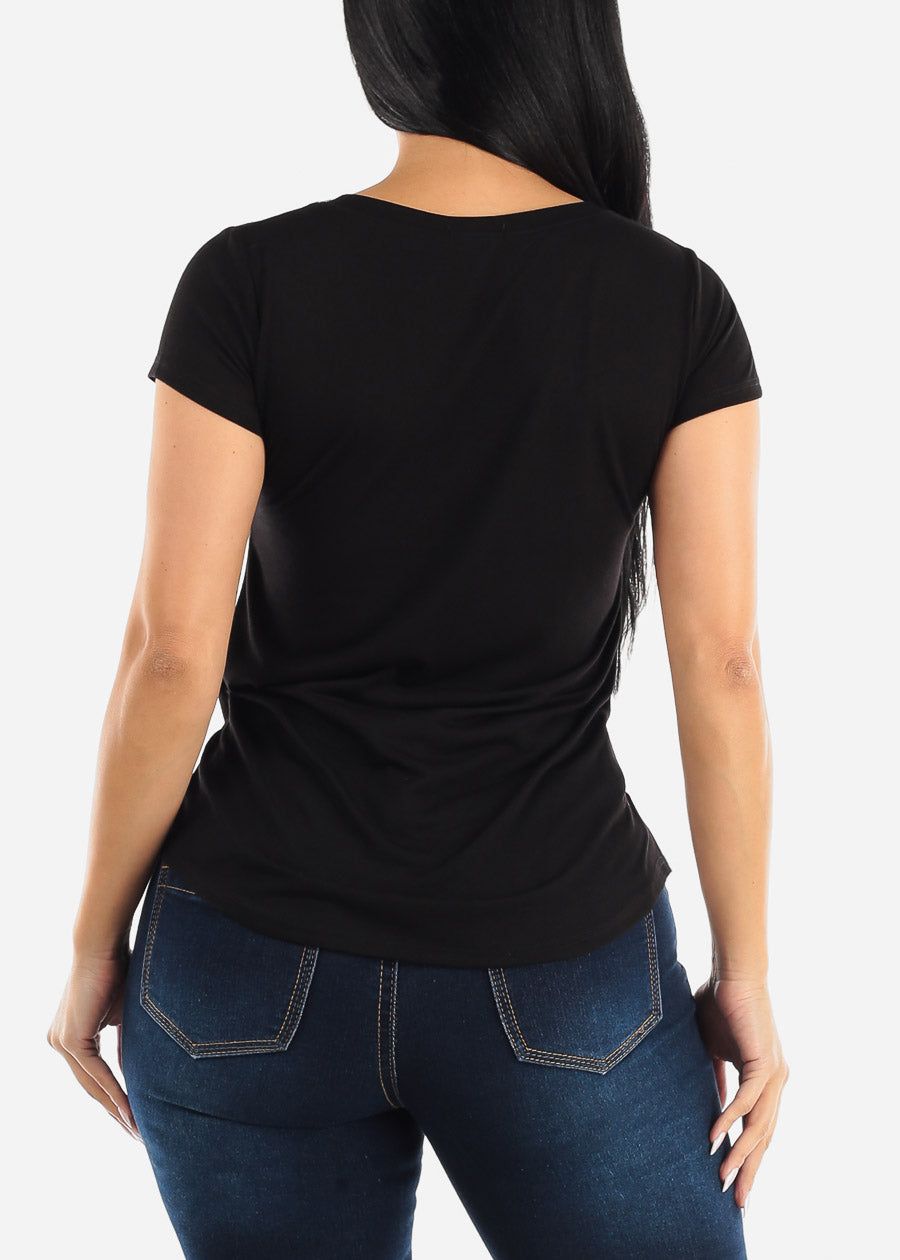 Short Sleeve Round Hem Black Top sold by Moda product image thumbnail 4
