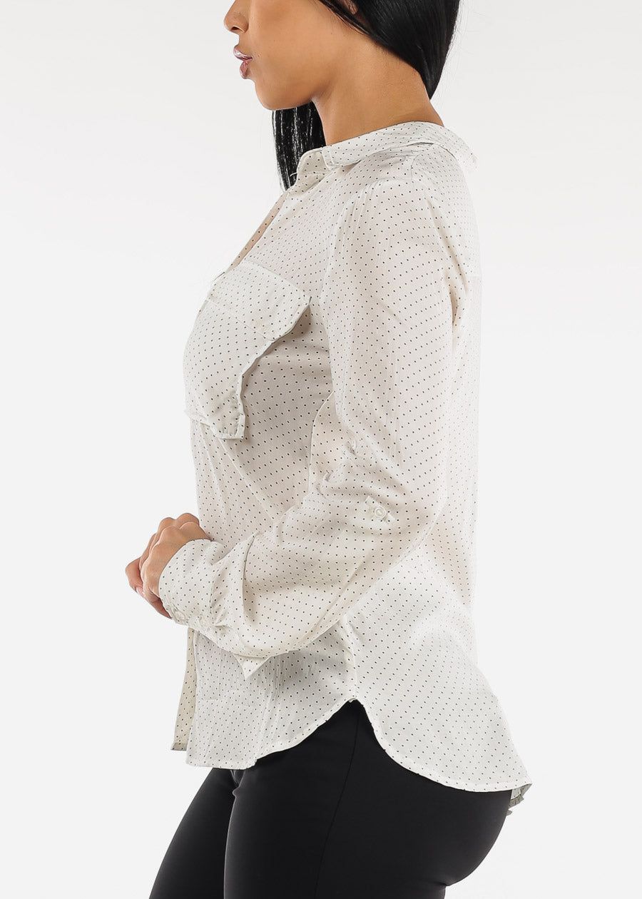 Long Sleeve White Polka Dot Button Down Shirt sold by Moda product image thumbnail 3