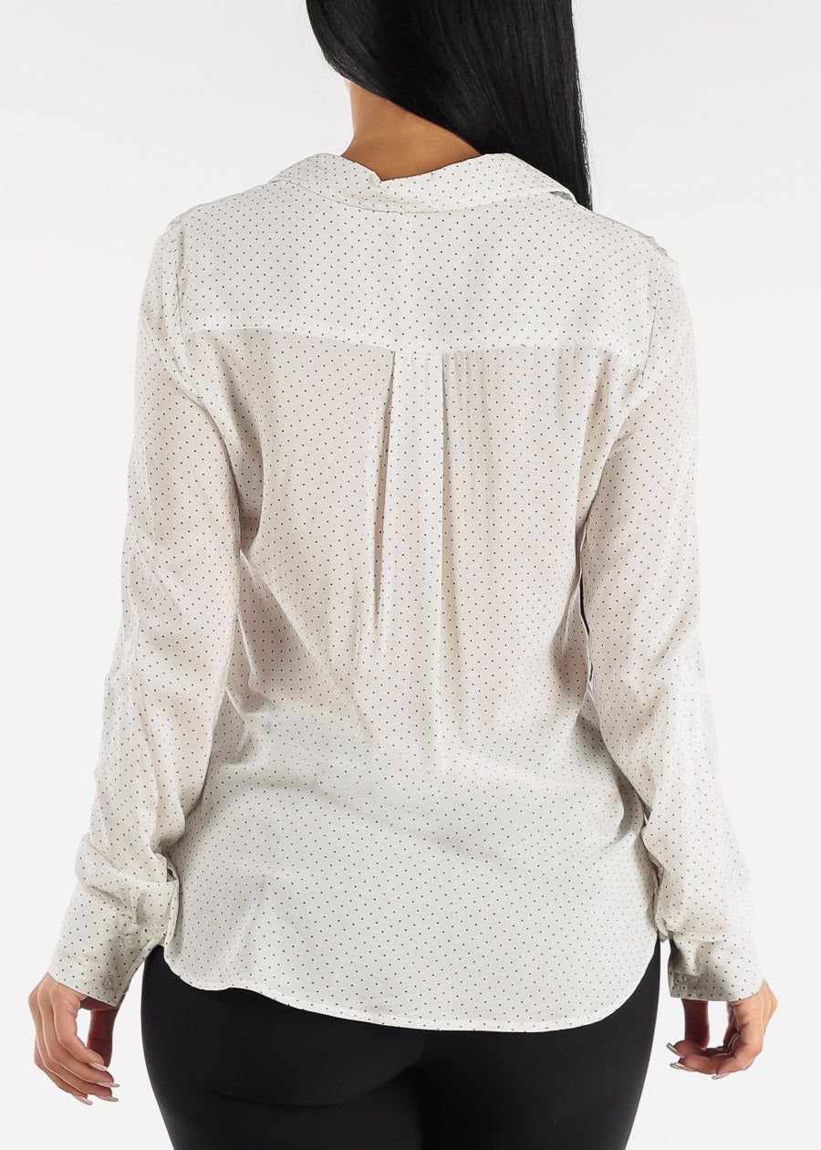 Long Sleeve White Polka Dot Button Down Shirt sold by Moda product image thumbnail 4