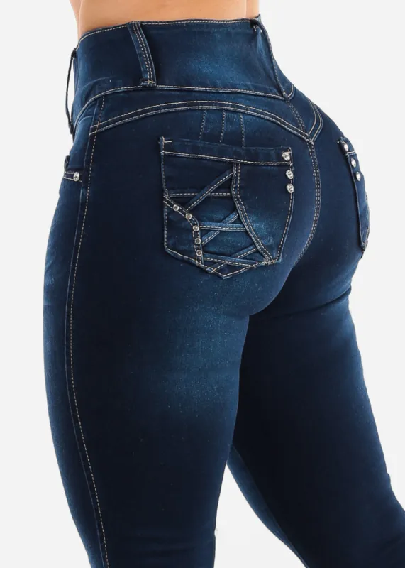 Butt Lift High Waist Dark Skinny Jeans sold by Moda