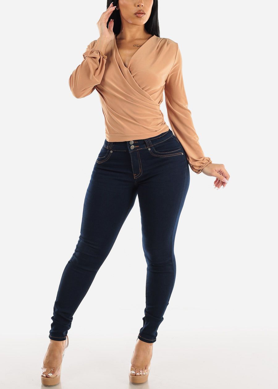 Surplice Long Sleeve Dressy Blouse Khaki sold by Moda product image thumbnail 2