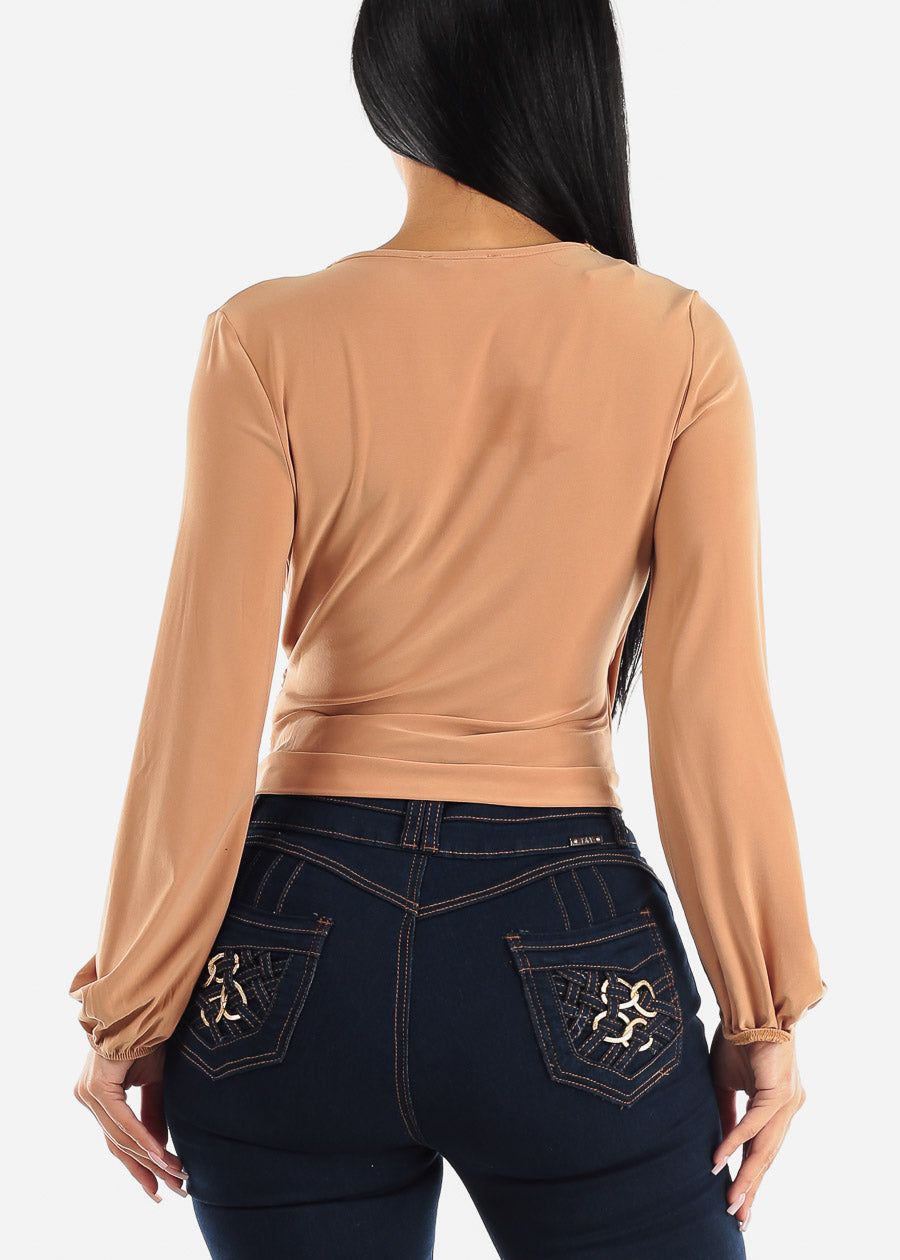 Surplice Long Sleeve Dressy Blouse Khaki sold by Moda product image thumbnail 4