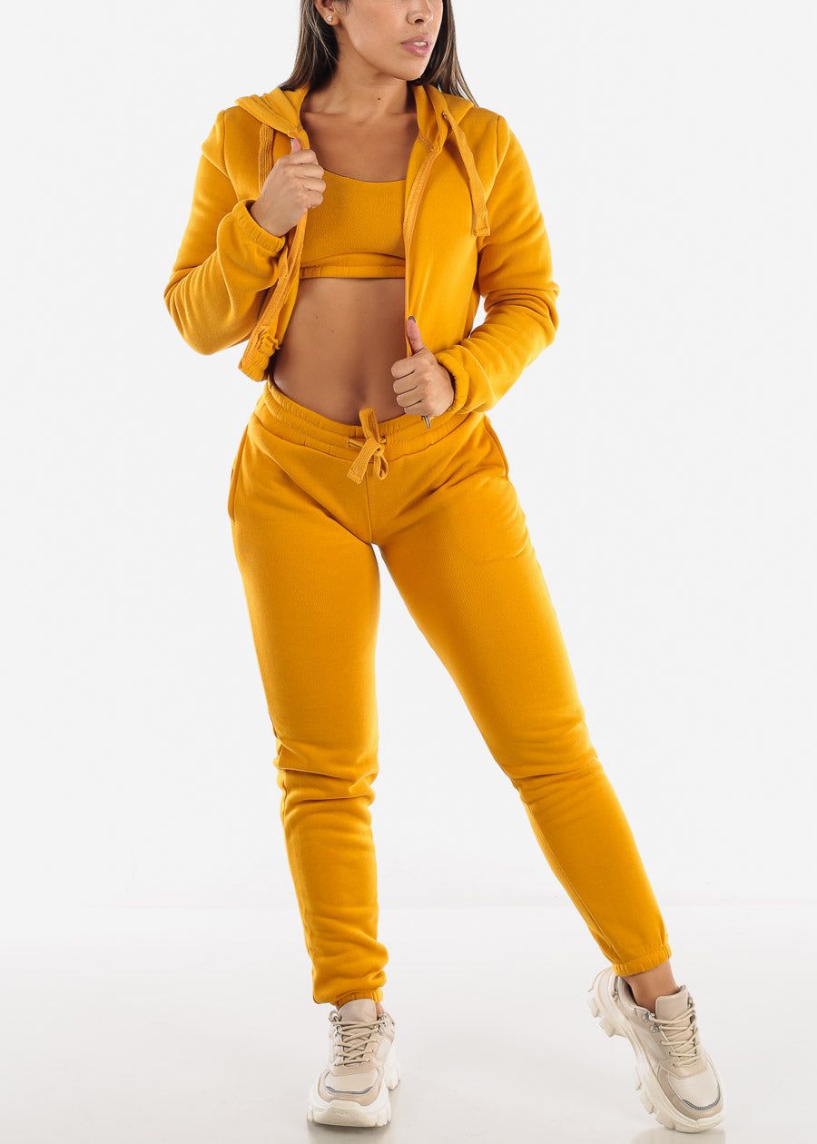Fleece Hoodie, Sports Bra & Joggers Mustard (3 PCE SET) sold by Moda product image thumbnail 5