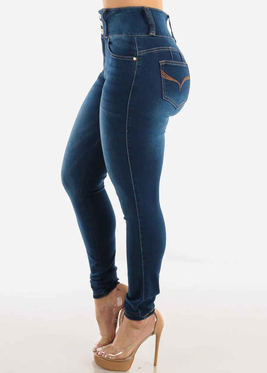 Super High Waisted Butt Lifting Skinny Jeans Dark Blue sold by Moda product image thumbnail 4