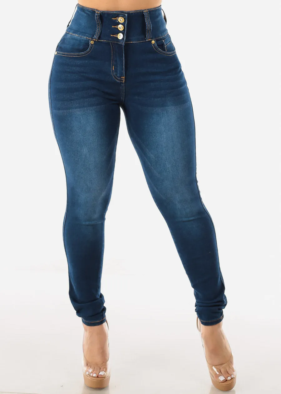 Super High Waisted Butt Lifting Skinny Jeans Dark Blue sold by Moda product image thumbnail 3