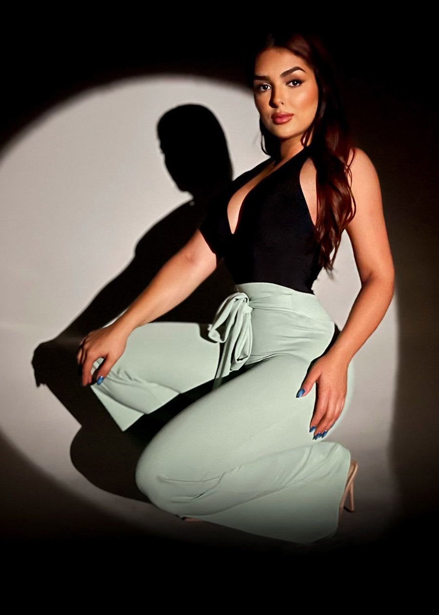 High Waisted Wide Legged Sage Pants w Tie Waist sold by Moda product image thumbnail 2