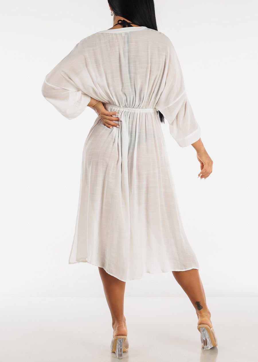 White Drawstring Maxi Kimono w Crochet Trim sold by Moda product image thumbnail 5