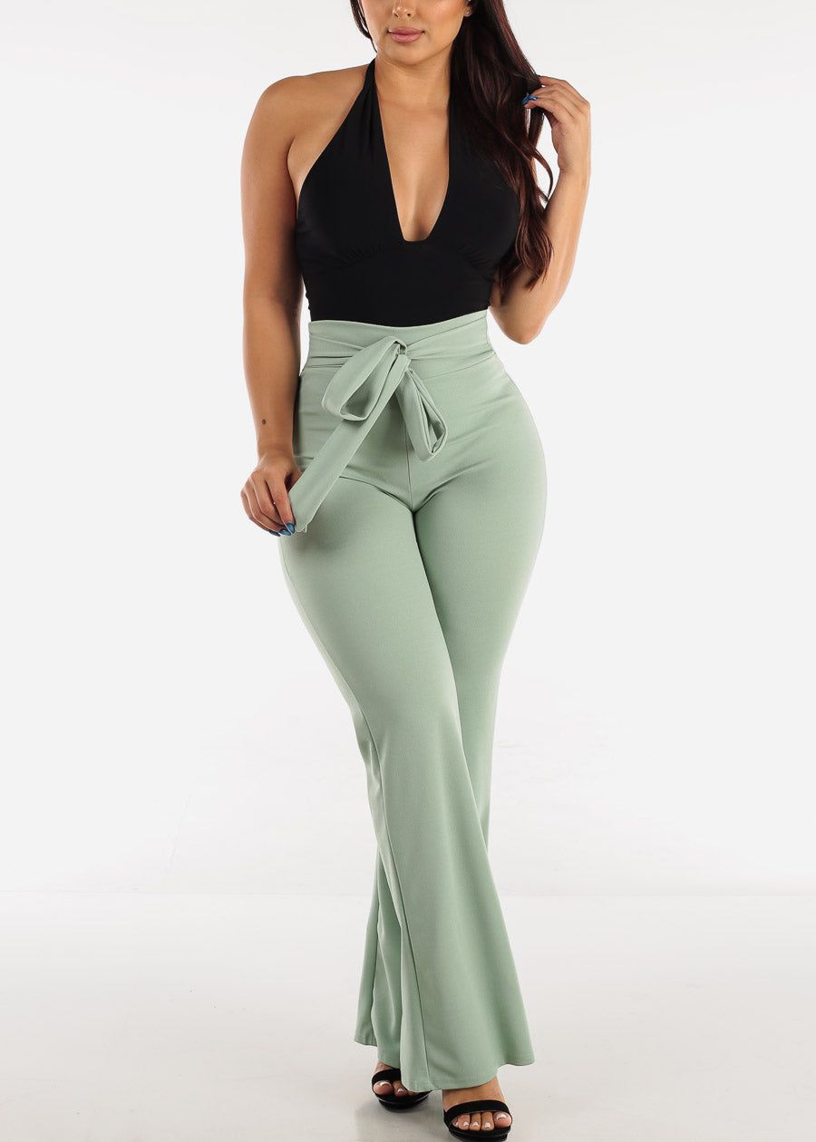 High Waisted Wide Legged Sage Pants w Tie Waist sold by Moda product image thumbnail 6