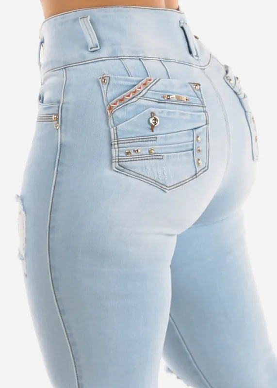 Butt Lifting Super High Waisted Distressed Light Skinny Jeans sold by Moda