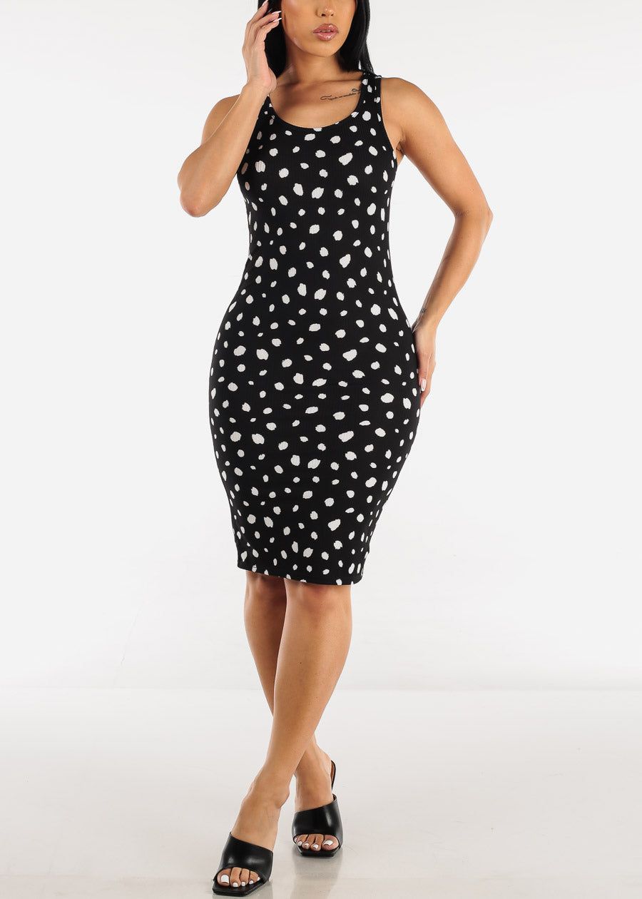 Sleeveless Black Polka Dot Bodycon Dress sold by Moda