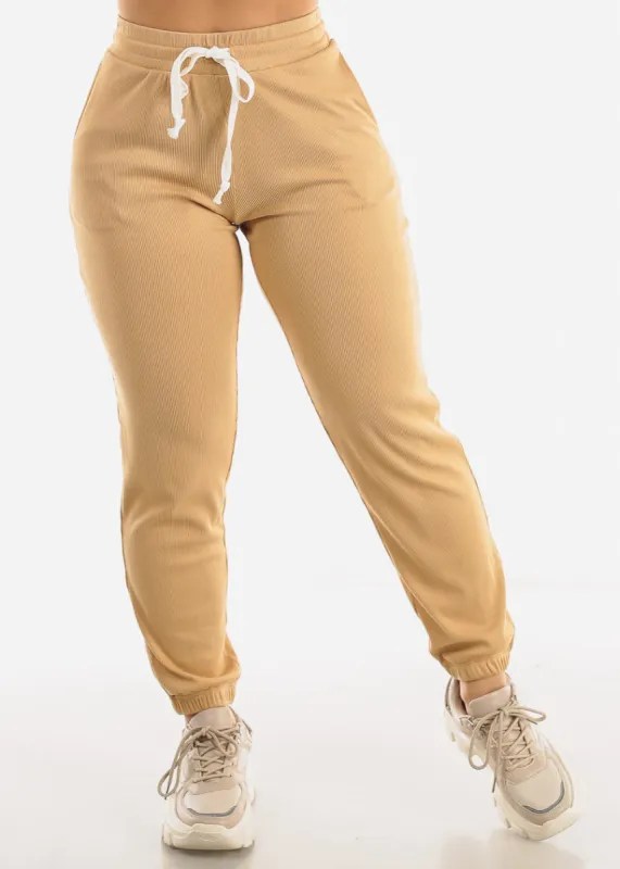 Casual High Waist Taupe Jogger Pants sold by Moda